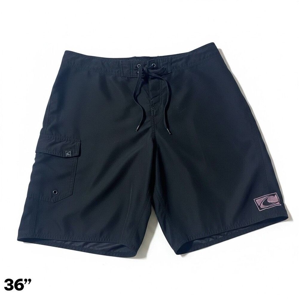 Oneal  Board Shorts Swim Trunks Mens 36 Black Pockets Drawstring Pink Embroidery